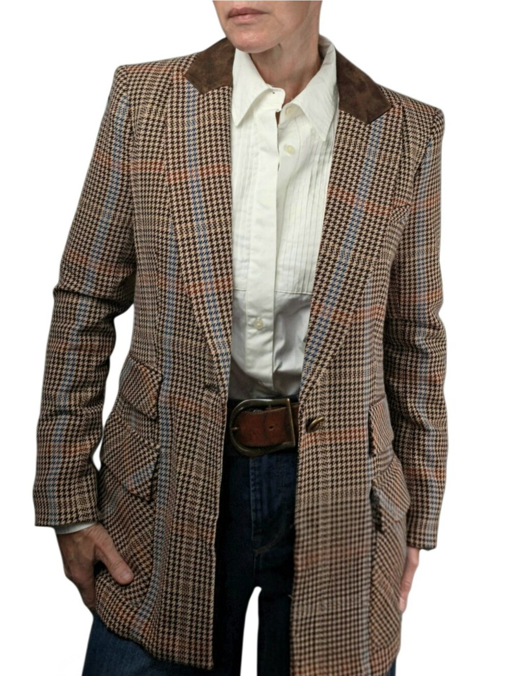 VERONICA BEARD Destry Dickey Houndstooth Checked Tweed Blazer In Chicory Multi - Picture 16 of 16